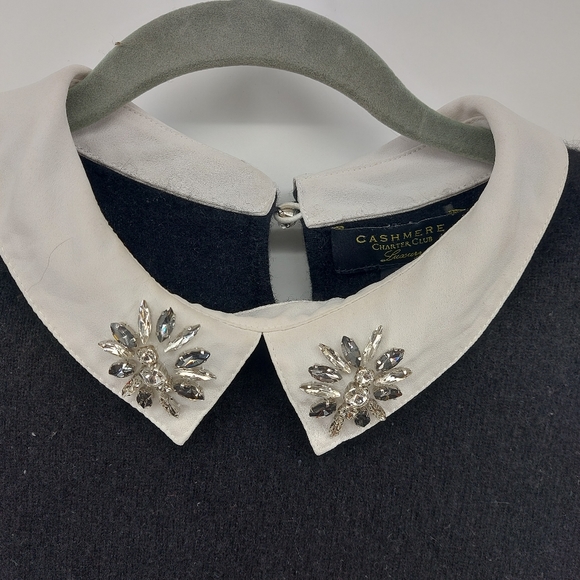 CHARTER CLUB Pure Cashmere Embellished Layered-Look Sweater Large Black & White - Picture 5 of 9